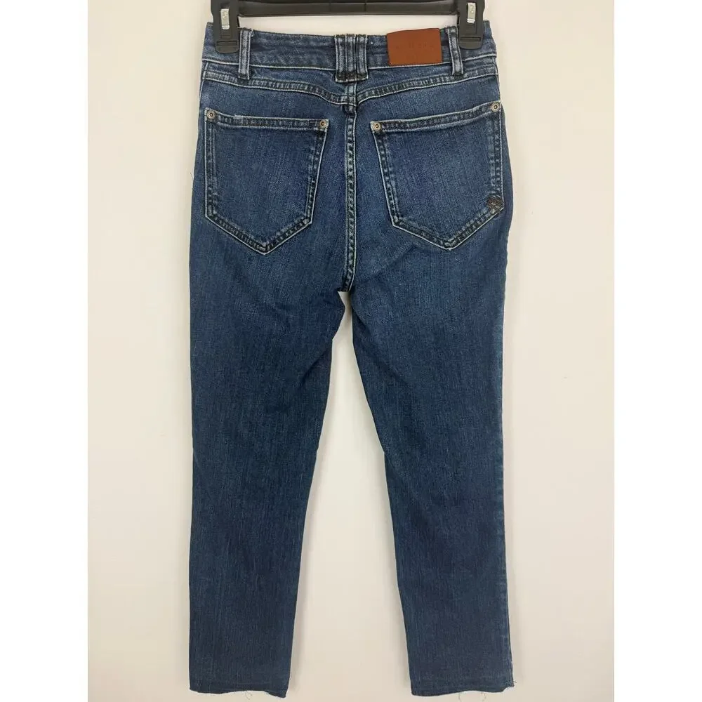 Anine Bing Womens Button Fly Raw Hem Denim Medium Wash Skinny Blue Jeans 26